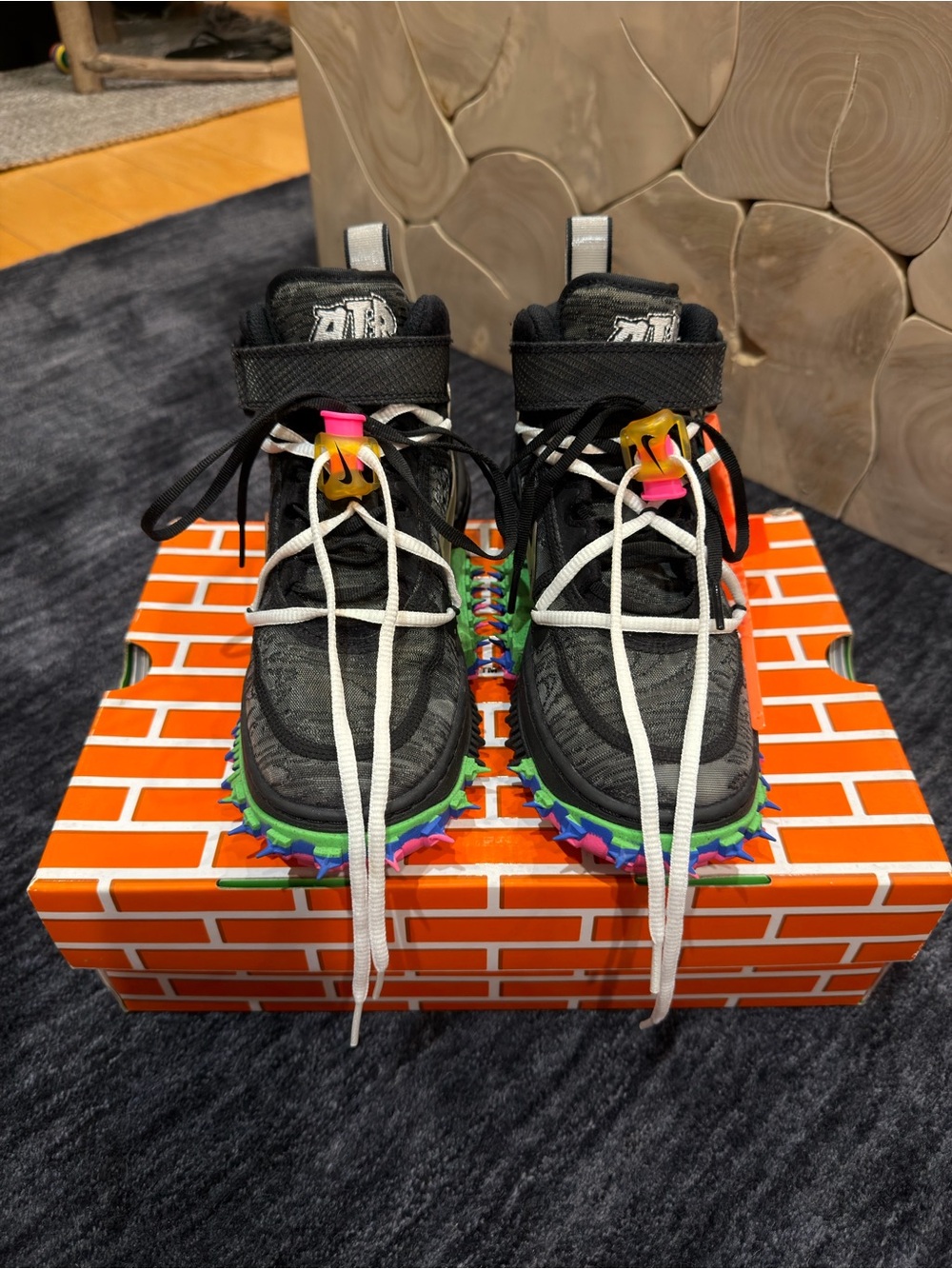 Air Force off white Kids Black High-Top Sneakers with Multicolor Spike Sole
